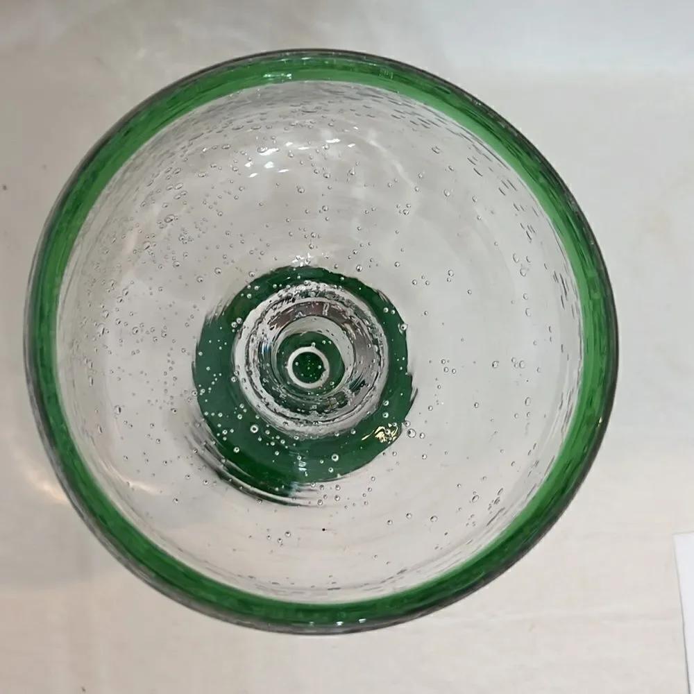 Margarita Glass 12 Ounce Hand Blown Bubble Mexican Heavy Bar Ware Set 3 Green